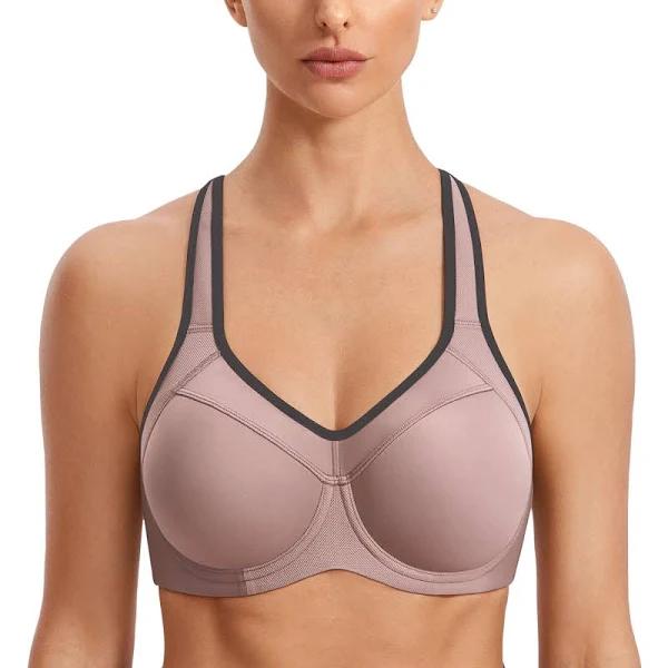 SYROKAN Bra Coffee & Black Mesh-Accent Cut-Out Bra 38D/US 38D