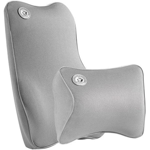 Memory Foam Neck Pillow and Lumbar Back Support Cushion Car Seat Waist Back Pillow Grey Color