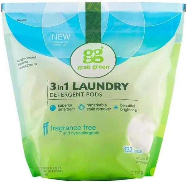 Grab Green 3-in-1 Laundry Detergent Pods Fragrance Free 132 Loads 4 lbs 10 oz (2112 g)