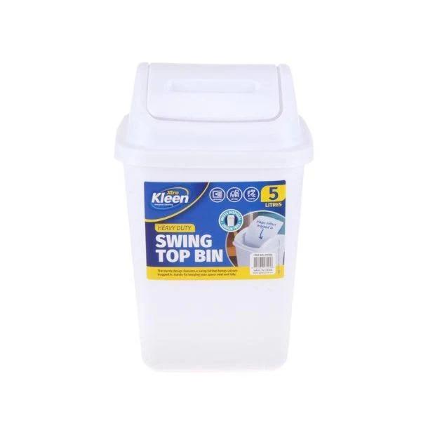 Xtra Kleen Swing Top Bin, 5 Litre Capacity, White