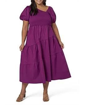 Curve Project Something for Olivia - Miley Asymmetric Midi Dress in Dark Grape, Size 22 AU