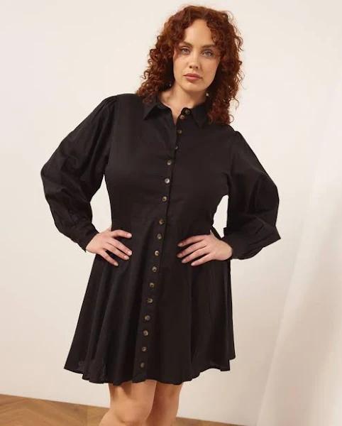 Atmos&Here Curvy - Women's Black Mini Dresses - Kirrie Long Sleeve Linen Blend Mini Dress - Size 18 at The Iconic