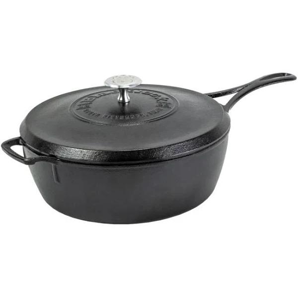 Lodge Deep Cast Iron Blacklock Skillet With Lid, Triple Seasoned - 4 Qt Capacity