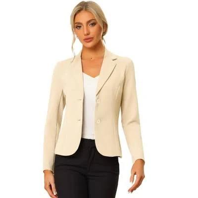 Notched Lapel Collar Stretch Work Office Jacket Blazer, Beige / XL