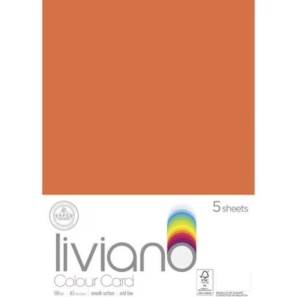 Liviano A3 Colour Card 180gsm Orange 5 Pack