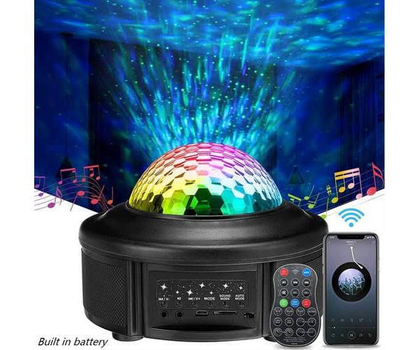 Rechargeable Interplanetary Projector, Mobile Ocean Wave Projector with Bluetooth Music Speaker, Galaxy Projector with Remote Control Timing Function-