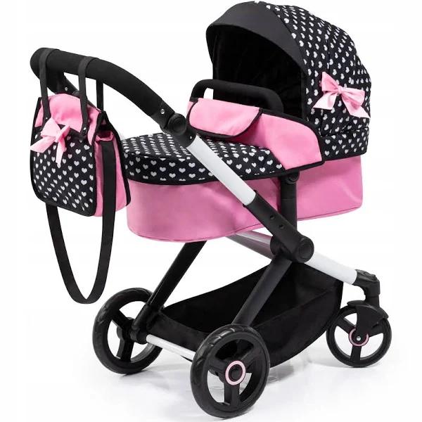 Bayer Xeo Compact Doll Pram - Pink w/White Hearts & Pink Bow New