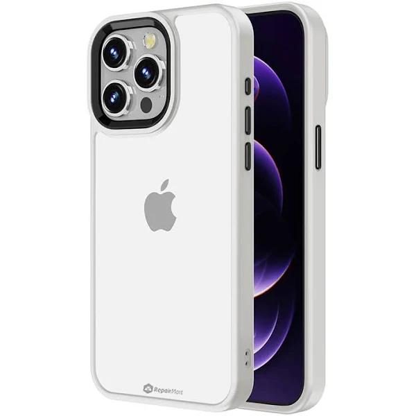 Fit For iPhone 15 Pro Max Metal Camera Lens Transparent Protection Shockproof Case- White