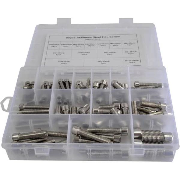 90 Piece Stainless Steel Cap Screw Bolt Allen Head Grab Kit Assortment