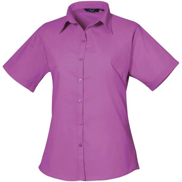 Premier Short Sleeve Poplin Blouse / Plain Work Shirt Hot Pink 20