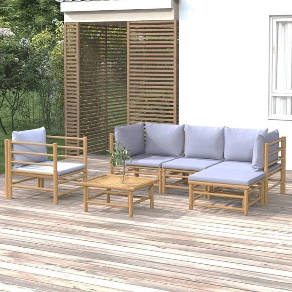 6 Piece Garden Lounge Set With Light Grey Cushions Bamboo vidaXL