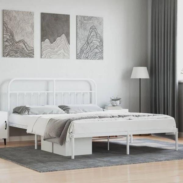 Metal Bed Frame with Headboard White 183x203 cm King Size vidaXL