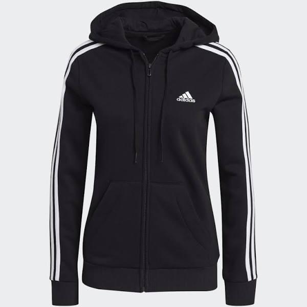 Adidas Women's Essentials Fleece 3-Stripes Full-Zip Hoodie - Black/White S