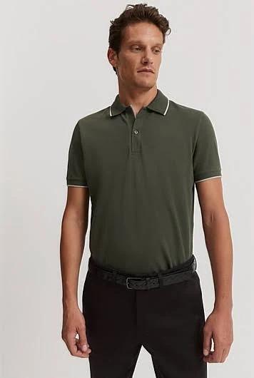 Country Road Men's Slim Fit Stretch Pique Polo Top Khaki Green in Size Small