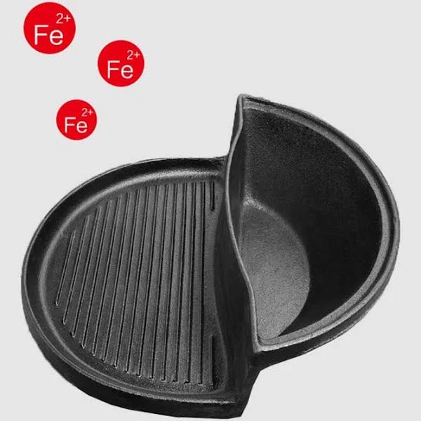 SOGA 2 in 1 Cast Iron Ribbed Fry Pan Skillet Griddle BBQ and Steamboat Hot Pot