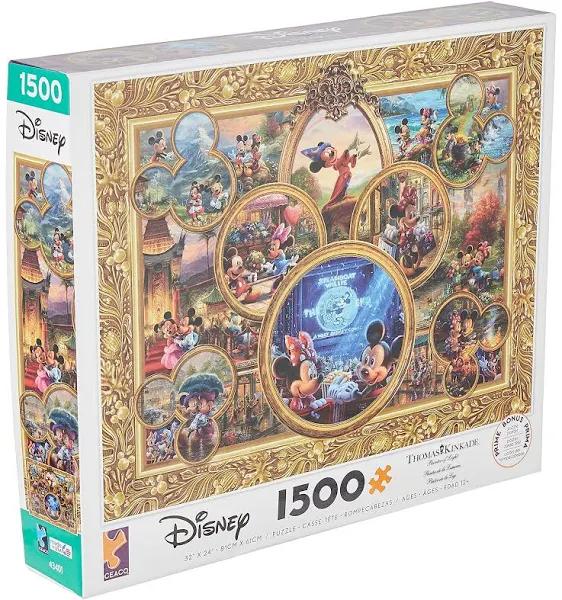 Ceaco Thomas Kinkade The Disney Collection Mickey's 90th Birthday Collage Jigsaw Puzzle, 1500 Pieces