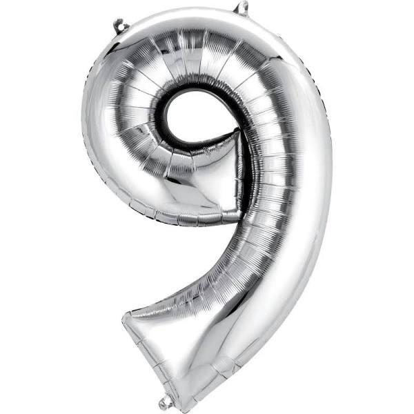 Number 9 Balloon Silver 86cm