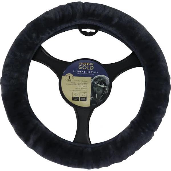 CLOUDLUX Steering Wheel Cover - Sheepskin, Charcoal, 380mm Diameter