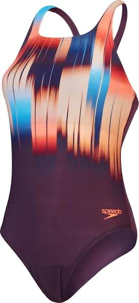 Speedo Purple Digital Printed Medalist Swimsuit 8 Womens