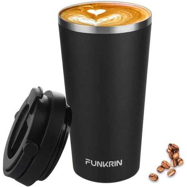 Funkrin Insulated Coffee Mug with Ceramic Coating, 16oz Vacuum Stainless Steel Tea Tumbler with Lid and Handle, Double Wall Leak-proof Thermos Mug