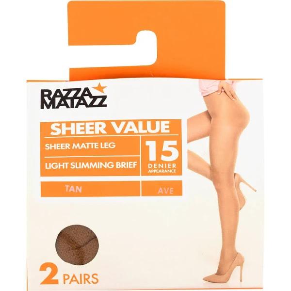 Razzamatazz Sheer Value Light Slimming Brief 2PK 15 Denier in Tan Size: Tall