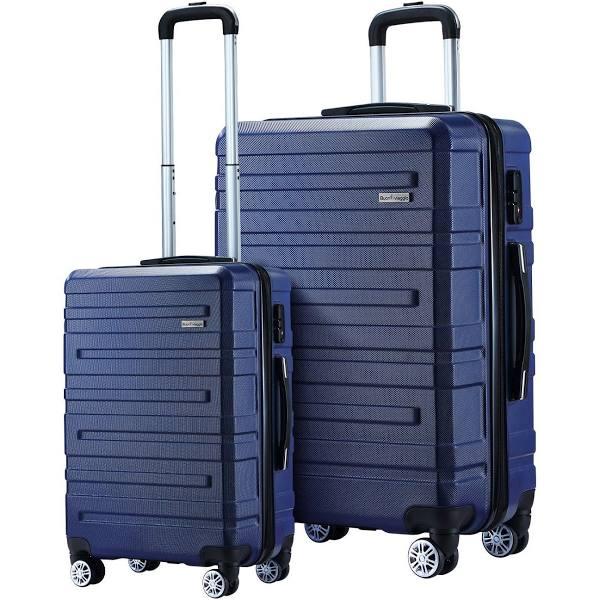 2 Piece Luggage Set Travel Suitcases Carry On Lightweight Hard Trolley TSA Lock Navy Blue