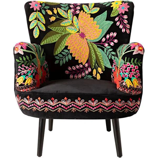 Blossom Embroidered Armchair Black | Black Base With Colourful Embroidery | Upholstery | Early Settler Furniture