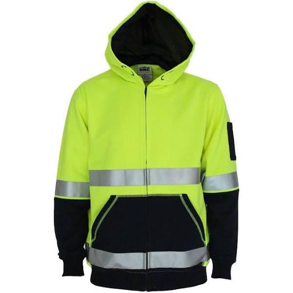 DNC HiVis 2 Tone Full Zip Super Fleecy Hoodie with CSR R/Tape - Yellow/Navy - S