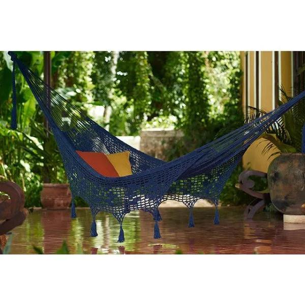 King Size Deluxe Outdoor Cotton Mexican Hammock in Blue Colour