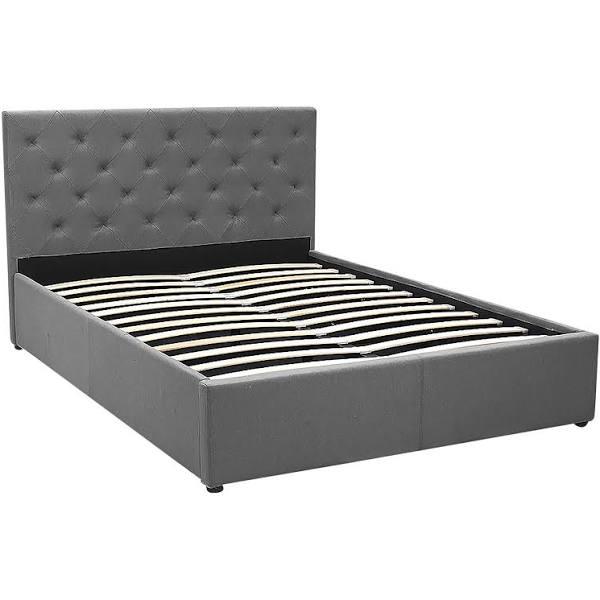 Bed Frame with Headboard, Gas Lift, Fabric, Dark Grey, Double