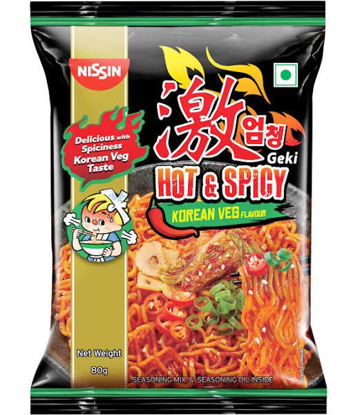 Nissin Hot & Spicy Korean Veg Flavour Pouch, 80 G