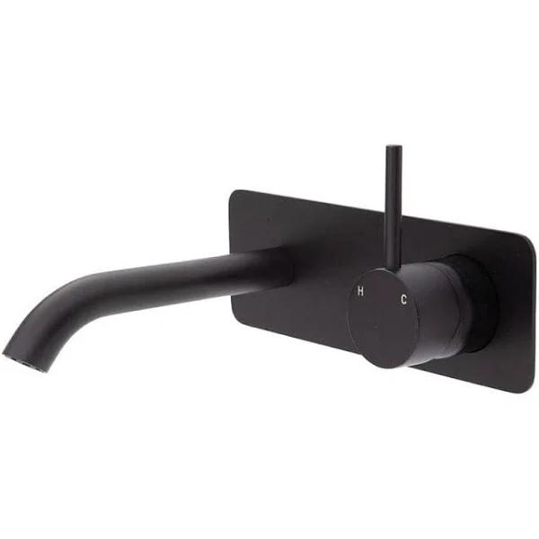 Fienza Kaya Up Wall Basin/Bath Mixer Set - Matte Black - Square Plate - 160mm Outlet