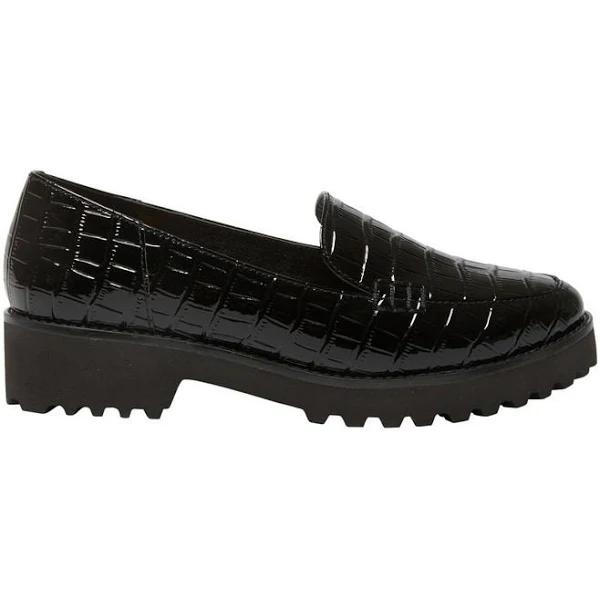 Easy Steps Veanna Flat Shoes in Black Patent Croc Leather Black 40