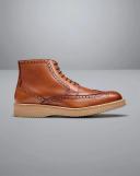 Men's Leather Brogue Boots - Dark Tan Brown by Charles Tyrwhitt