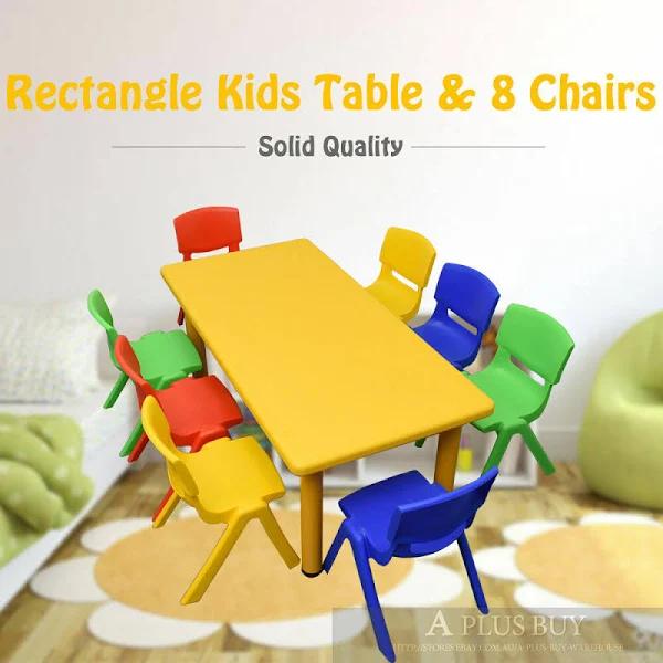 120x60cm Large Yellow Kids Children Playing Party Study Desk Table & 8