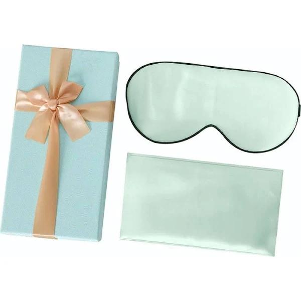 DreamZ 100% Mulberry Silk Pillow Case Eye Mask Set Green Both Sided 25 Momme