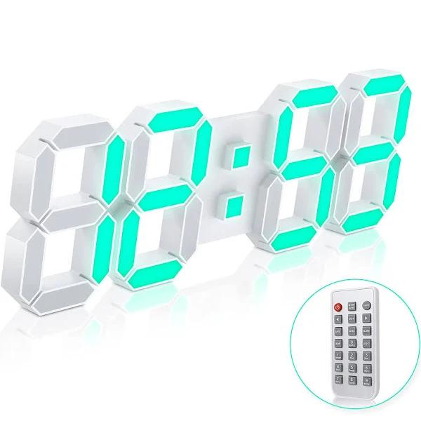 EDUP Home 3D LED Wall Clock 7 Colors 15" with Remote Control,Digital Alarm Clock Adjustable Brightness Timer 12/24 HR Time/date/temperature for