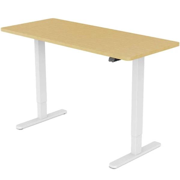 FORTIA Sit Stand Standing Desk, 120x60cm, 72-118cm Height Adjustable, 70kg Load, White Oak style/White Frame