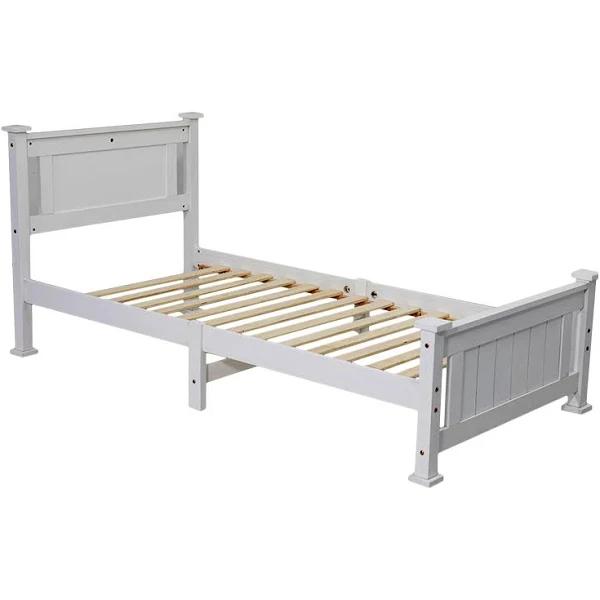 DREAMO King Single Solid Pine Timber Bed Frame - White