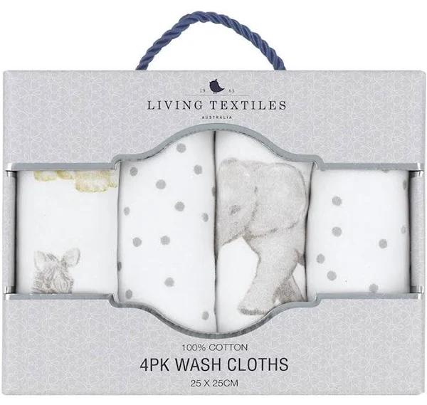 Living Textiles 4-Pack Face Washers - Savanna Babies/Pitter Patter