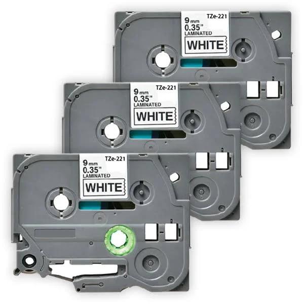 Compatible 3 x PTP900W Brother PT-P900W P-touch Tape 9mm Black Text On White Tape