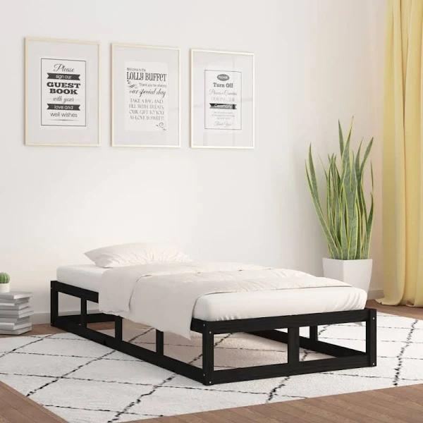 Bed Frame Black 92x187 cm Single Bed Size Solid Wood vidaXL