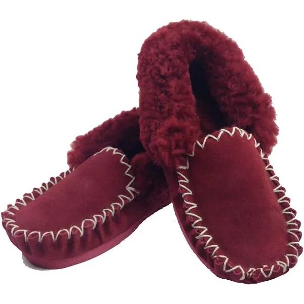 100% Sheepskin Moccasins Slippers Winter Casual Genuine Slip On UGG Non-slip - 10 Red