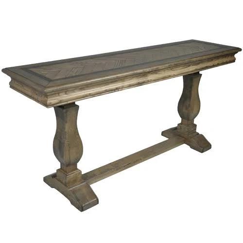 Dark Timber Mosaic Oak Wood Console Table - Temple & Webster - Pay With AfterPay or zipPay On Console Tables