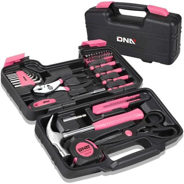 DNA Motoring 39-Piece Household Tool Set General Repair Small Hand Tool Kit Storage Case for Home Garage Office College Dormitory Use, Pink, Tools