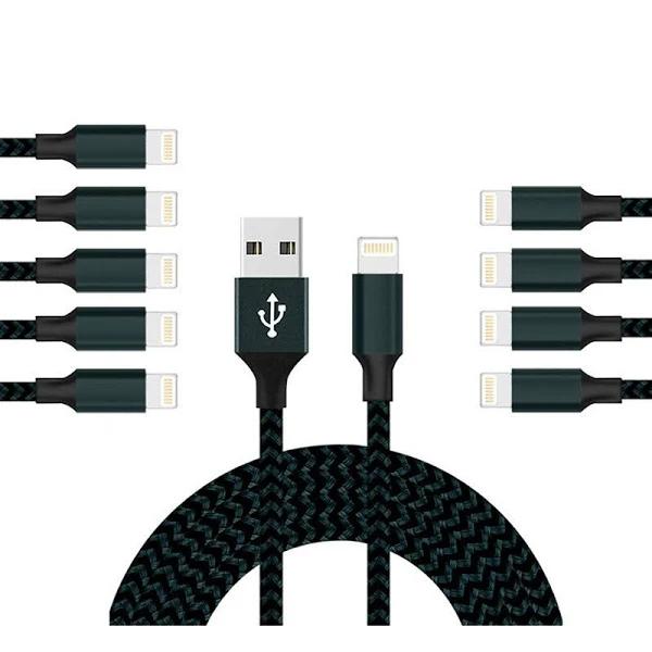 Catzon 1m 2m 3M 10packs iPhone Charger Nylon Braided Phone Cable Fast Charger Cable USB Cord - Navy - 1m - AfterPay & zipPay Available