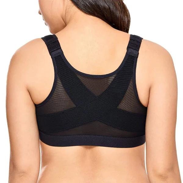 DELIMIRA Women's Full Coverage Front Closure Wire Free Back Support Posture Bra