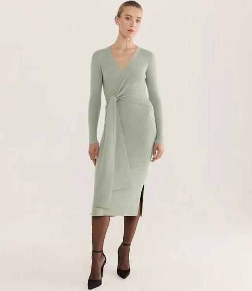 Saba Women's Elle Merino Wool Wrap Knit Dress in Sage Green Size XL