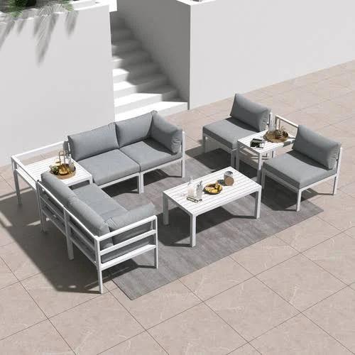 DREAMO 9 Piece Outdoor Aluminum Lounge Set White