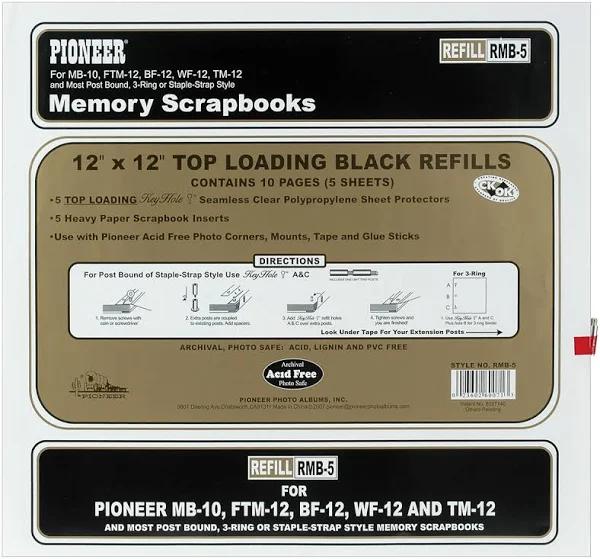 Pioneer Postbound Top Loading Page Protectors Black 12inX12in